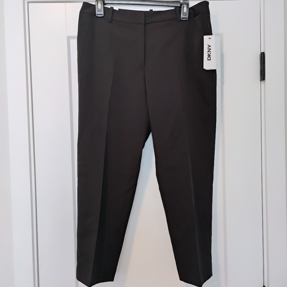 NWT 12P DKNY Essex Slim Pant Black Ankle Length Dress Pants Trousers Office NEW
